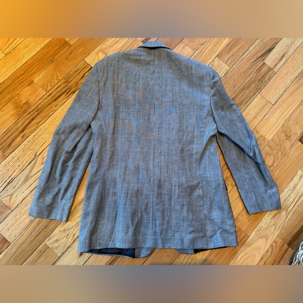 Brooks Brothers Blazer Mens 42L Blue/Black Linen/Wool Window Pane Jacket Sports - Picture 6 of 14
